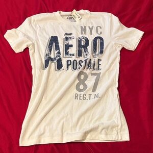 Aeropostale Cream and Navy Graphic Tee